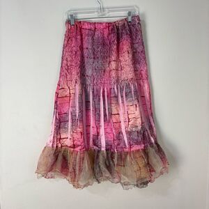 Jerry T Women XL Pink Crinkled Boho Skirt Ombre Ruffle Hem Festival Fairy Grunge